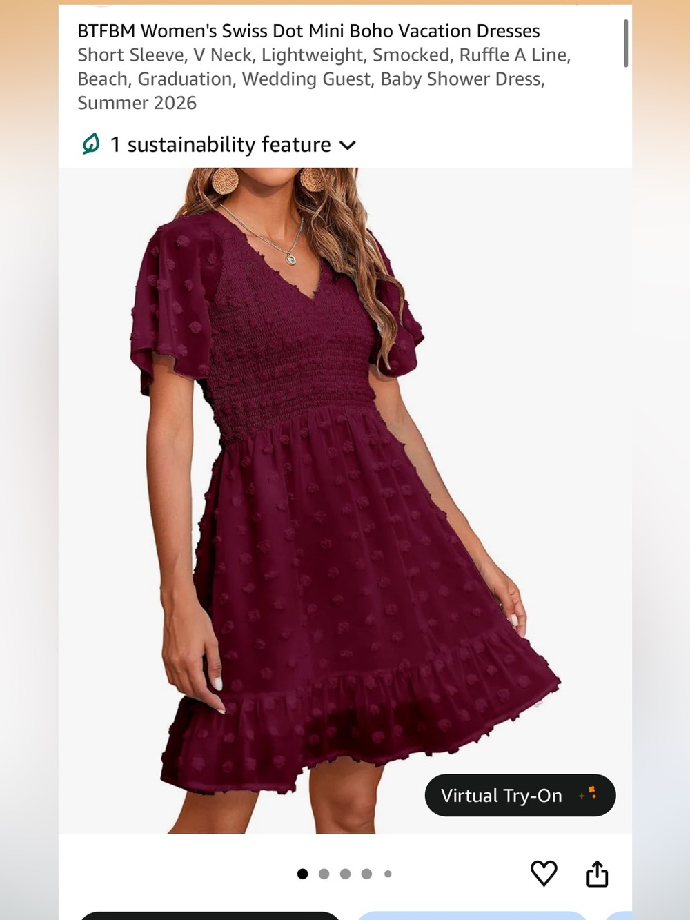 Women's Swiss Dot V-Neck Mini Dress - Burgundy from Amazon size small